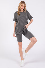 Charcoal Ribbed Biker Shorts Maternity Set