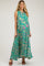 Green Sleeveless V-Neck Ruffle Neck Tiered Maternity Maxi Dress
