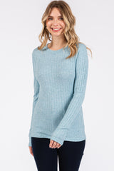 Light Blue Ribbed Long Sleeve Top