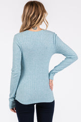 Light Blue Ribbed Long Sleeve Top