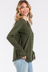 Olive Long Sleeve Exposed Seam Top