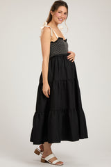 Black Sleeveless Tiered Colorblock Strap Maternity Maxi Dress