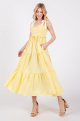 Yellow Sleeveless Tiered Colorblock Strap Maternity Maxi Dress