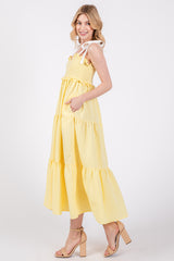 Yellow Sleeveless Tiered Colorblock Strap Maxi Dress