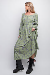 Mint Floral Printed Gauze Maxi Dress