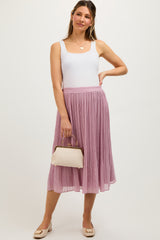 Mauve Swiss Dot Pleated Maternity Midi Skirt