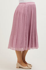 Mauve Swiss Dot Pleated Maternity Midi Skirt