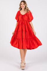 Red Tiered Maternity Midi Dress