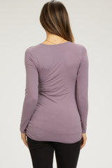 Mauve V-Neck Long Sleeve Maternity Top