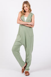 Light Olive Hooded Button Up Jumpsuit