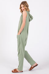 Light Olive Hooded Button Up Jumpsuit