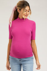 Fuchsia Short Sleeve Turtleneck Maternity Top