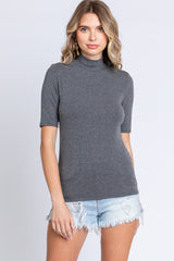 Charcoal Short Sleeve Turtleneck Maternity Top