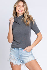 Charcoal Short Sleeve Turtleneck Top