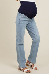 Light Blue Basic Maternity Straight Leg Jeans