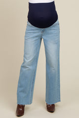 Light Blue Cut Hem Straight Leg Maternity Jeans