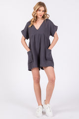 Charcoal Gauze Short Sleeve Romper