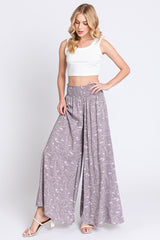 Lavender Floral Smocked Wide Leg Maternity Pants