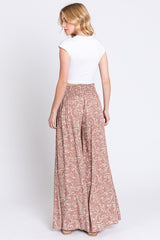 Mauve Floral Smocked Wide Leg Pants