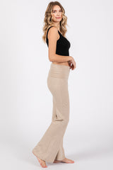 Beige Heathered Flare Leg Fold Over Leggings