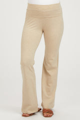 Beige Heathered Flare Leg Fold Over Maternity Leggings