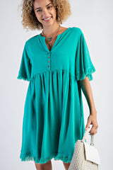 Jade Button Front Frayed Maternity Dress