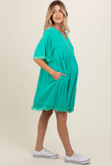 Jade Button Front Frayed Maternity Dress