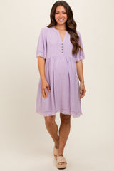 Lavender Button Front Frayed Maternity Dress