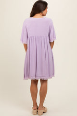 Lavender Button Front Frayed Maternity Dress