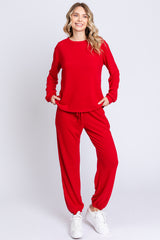 Red Soft Knit Brushed Long Sleeve Maternity Lounge Set