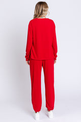 Red Soft Knit Brushed Long Sleeve Lounge Set