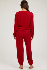 Red Soft Knit Brushed Long Sleeve Maternity Lounge Set