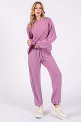 Lavender Soft Knit Brushed Long Sleeve Lounge Set