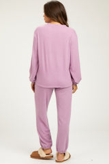 Lavender Soft Knit Brushed Long Sleeve Maternity Lounge Set