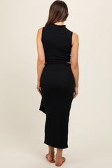 Black Crop Top And Ruffle Maternity Skirt Set