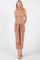 Mocha Ribbed Crop Front Knot Midi Skirt Set