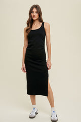 Black Short Sleeve Ruched Dress