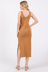 Camel Short Sleeve Ruched Dress