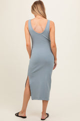 Light Blue Short Sleeve Ruched Maternity Dress