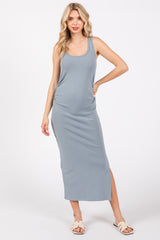 Light Blue Short Sleeve Ruched Maternity Dress