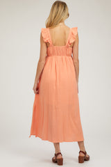 Orange Ruffle Strap Maternity Midi Dress