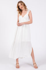 White Ruffle Strap Maternity Midi Dress