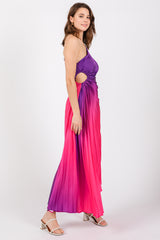 Purple Ombre Pleated Asymmetrical Maxi Dress