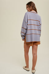 Blue Striped Sweater With Side Slits