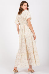 Ivory Floral Eyelet Puff Sleeve Maxi Dress