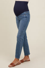 Blue Basic Straight Leg Maternity Jeans