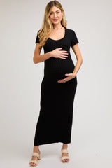 Black Cable Knit Maternity Sweater Dress