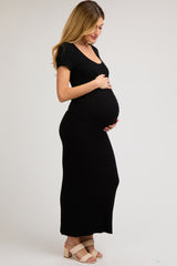 Black Cable Knit Maternity Sweater Dress