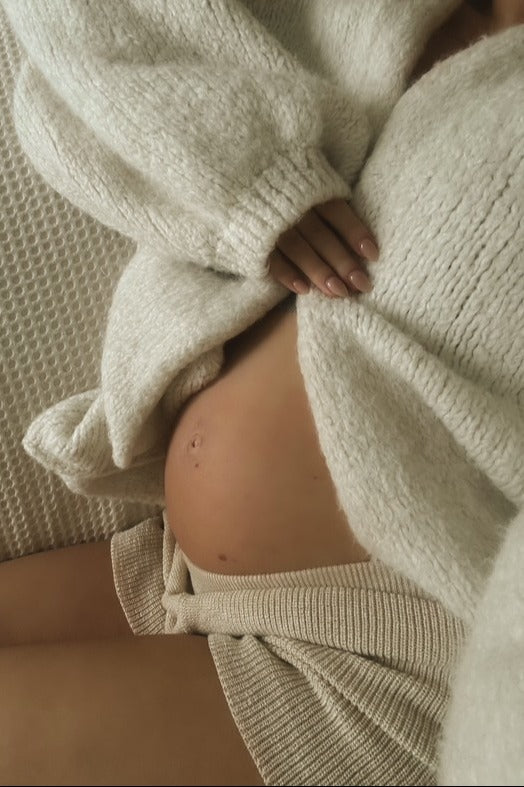 Beige Sweater and Short Maternity Set