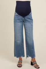 Light Blue Distressed Cropped Straight Leg Maternity Jeans